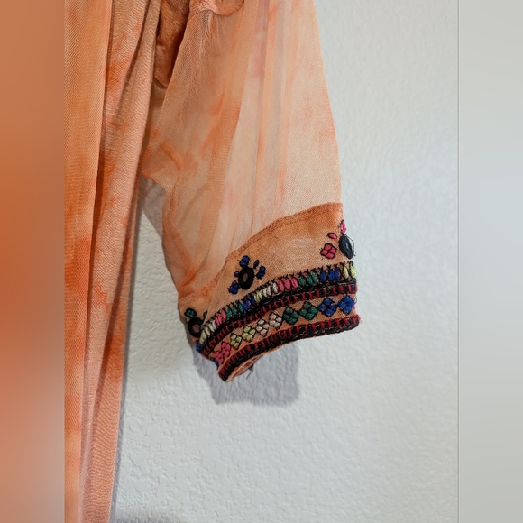 Free People Market Place Beaded Orange Sorbet Waist Tie Maxi Top XS Coral - Picture 7 of 16